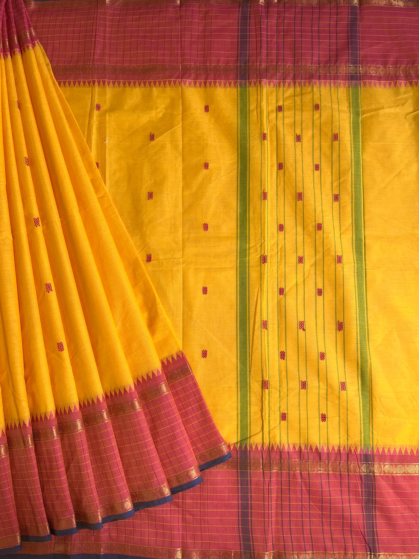 SURAJMUKHI: KANCHIPURAM PURE COTTON SAREE WITH BORDERS.