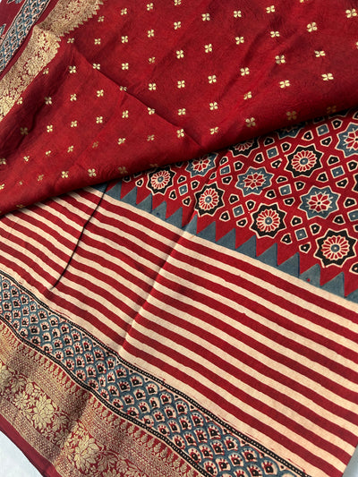 Sanvala: Handblock Dola silk ajrakh sari
