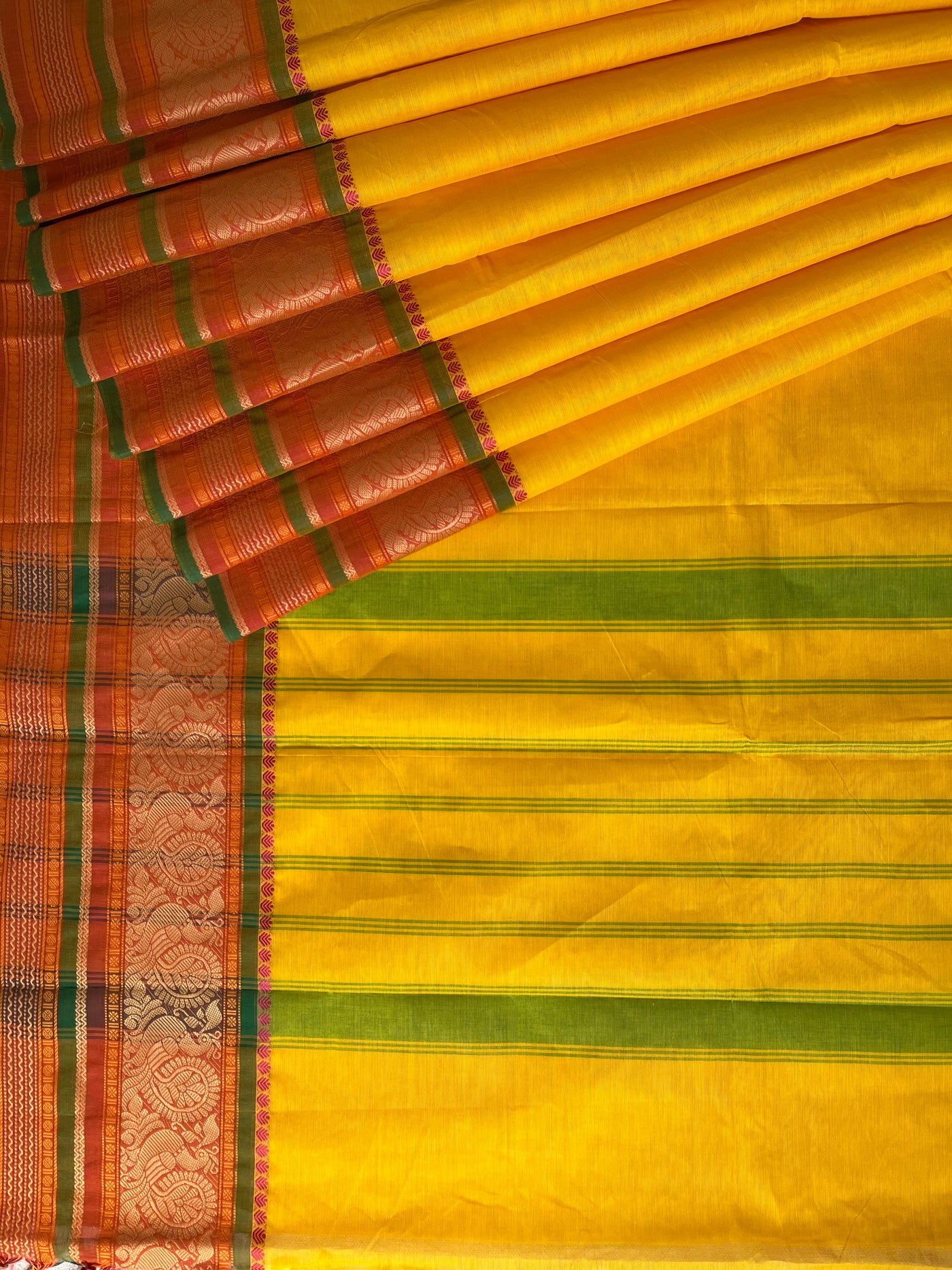 REVATI:KANCHIPURAM PURE COTTON SAREE WITH BORDERS.