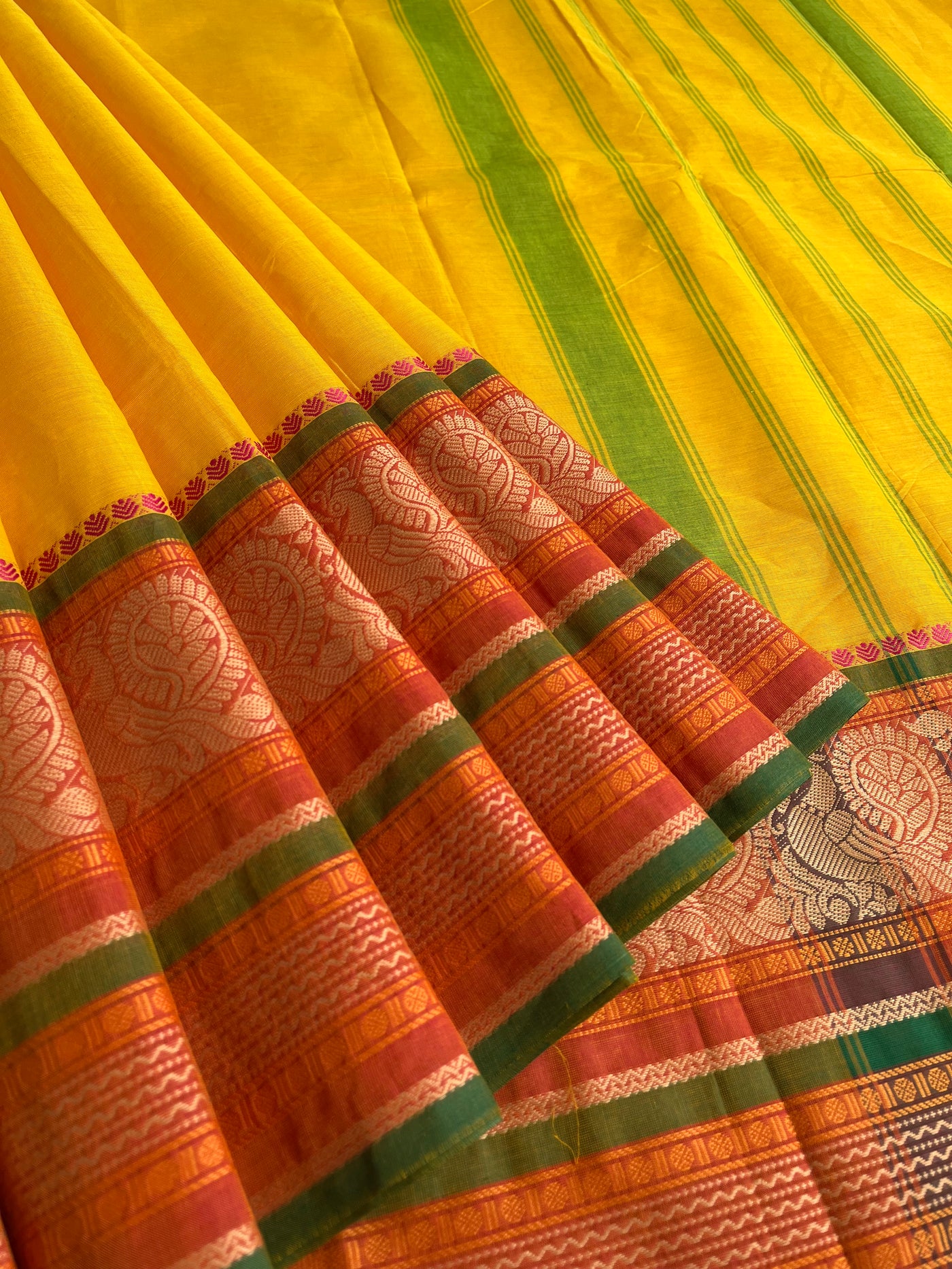 REVATI:KANCHIPURAM PURE COTTON SAREE WITH BORDERS.