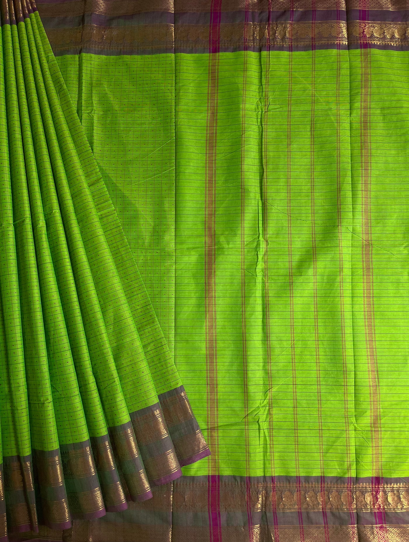 SAURABHI: KANCHIPURAM PURE COTTON SAREE WITH BORDERS.