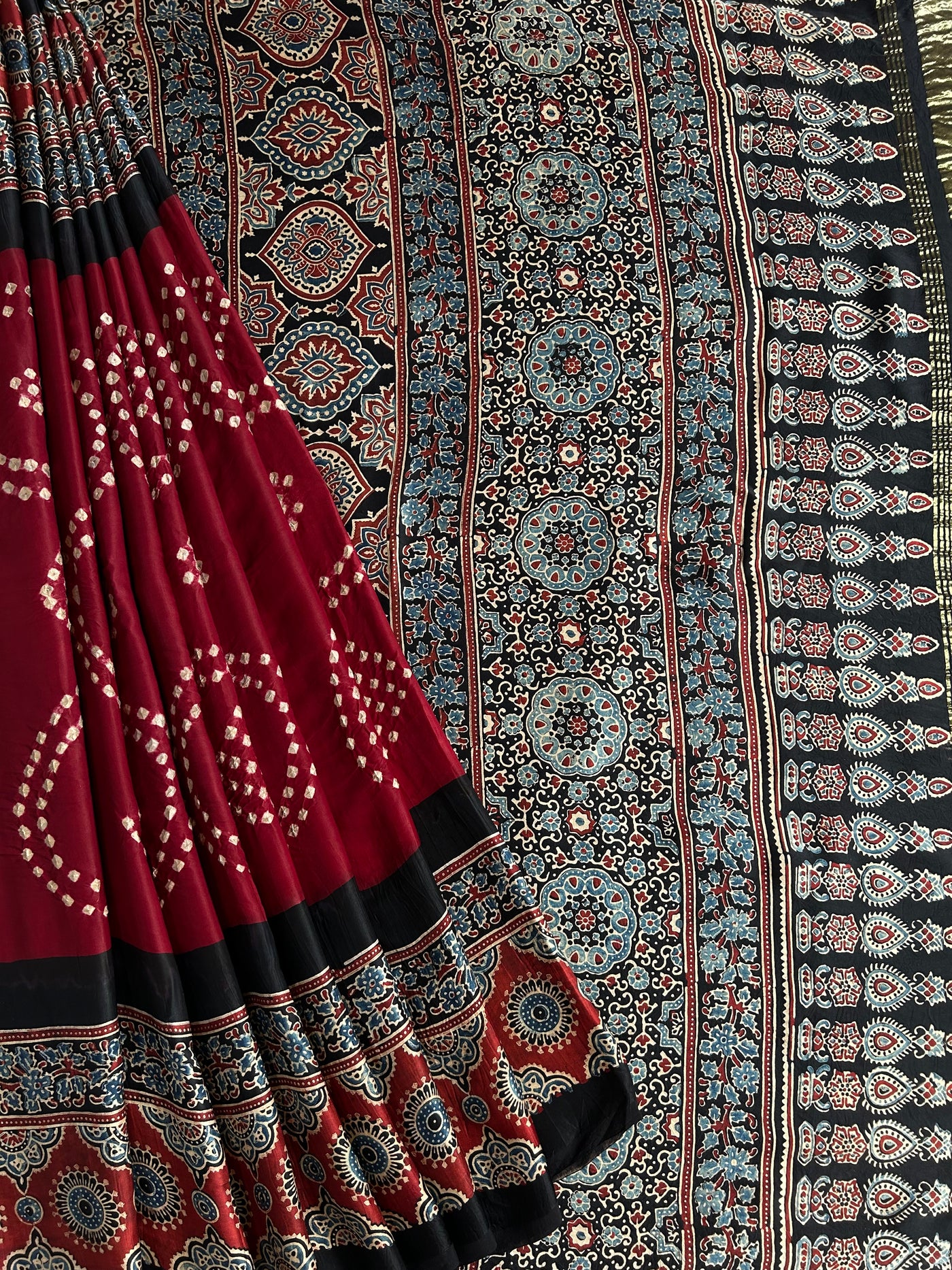 KALINDI: AJRAKH BANDHEJTISSUE MODAL SILK SAREE