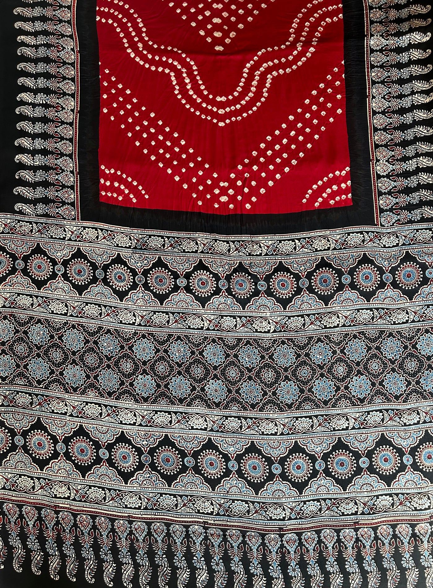 JOGAN :HANDMADE AJRAKH BANDHEJ MODAL SILK SAREE