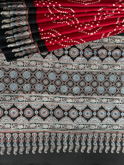 JOGAN :HANDMADE AJRAKH BANDHEJ MODAL SILK SAREE