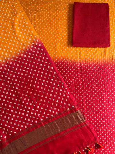 TAHIRA :Handmade Designer Bandhnai Chanderi Silk- Cott 3 Piece Suit Set.