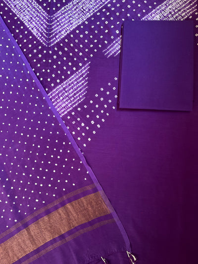 INAYA :Handmade Designer Bandhnai Chanderi Silk- Cott 3 Piece Suit Set.