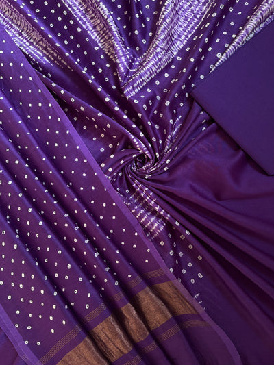 INAYA :Handmade Designer Bandhnai Chanderi Silk- Cott 3 Piece Suit Set.
