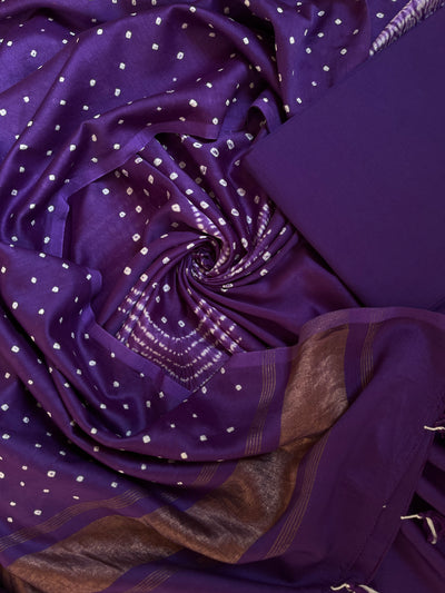INAYA :Handmade Designer Bandhnai Chanderi Silk- Cott 3 Piece Suit Set.