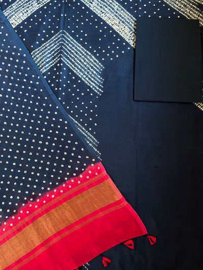 SAYNA :Handmade Designer Bandhnai Chanderi Silk- Cott 3 Piece Suit Set.