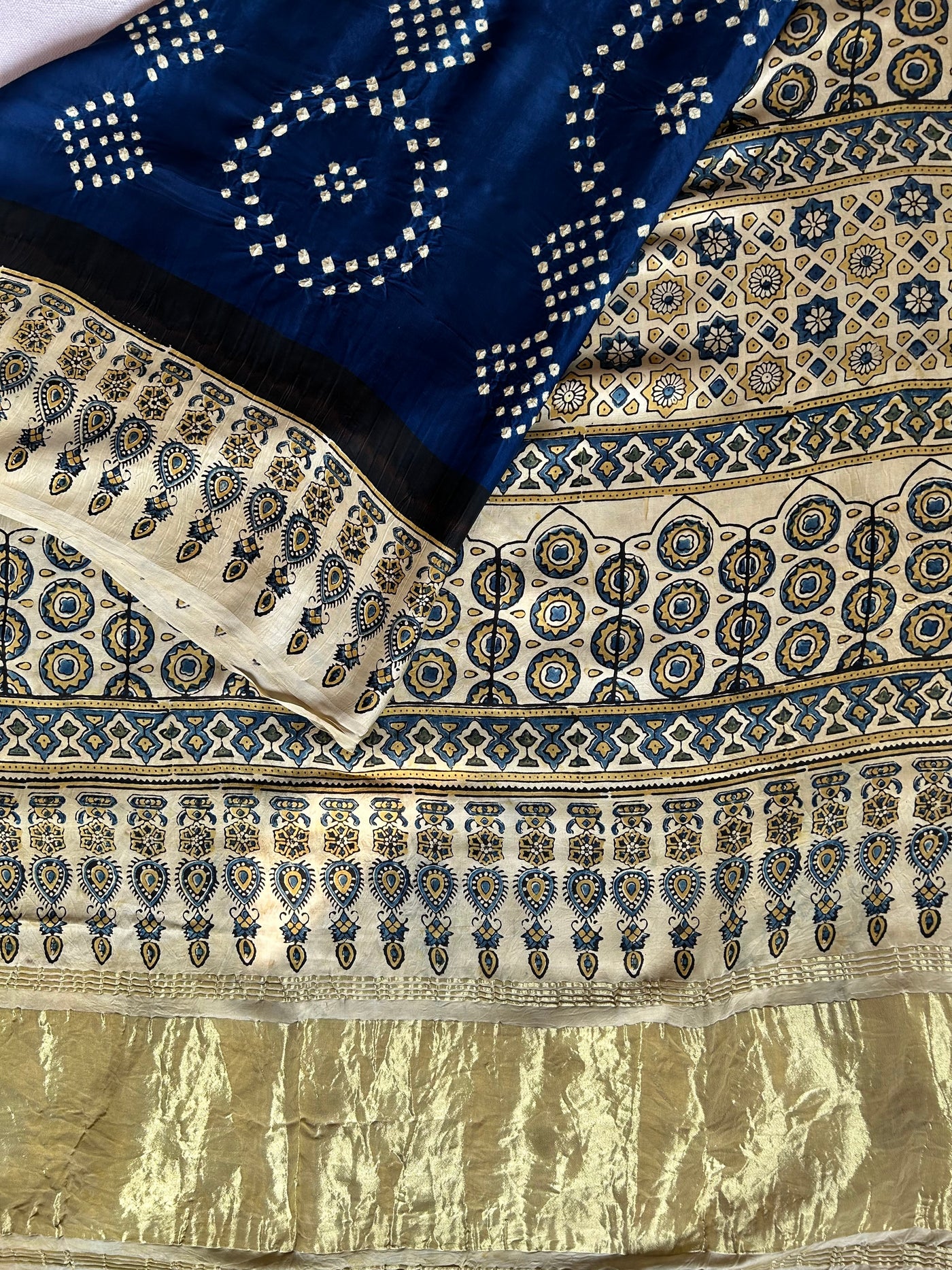 Ruhu: AJRAKH BANDHEJ TISSUE MODAL SILK SAREE