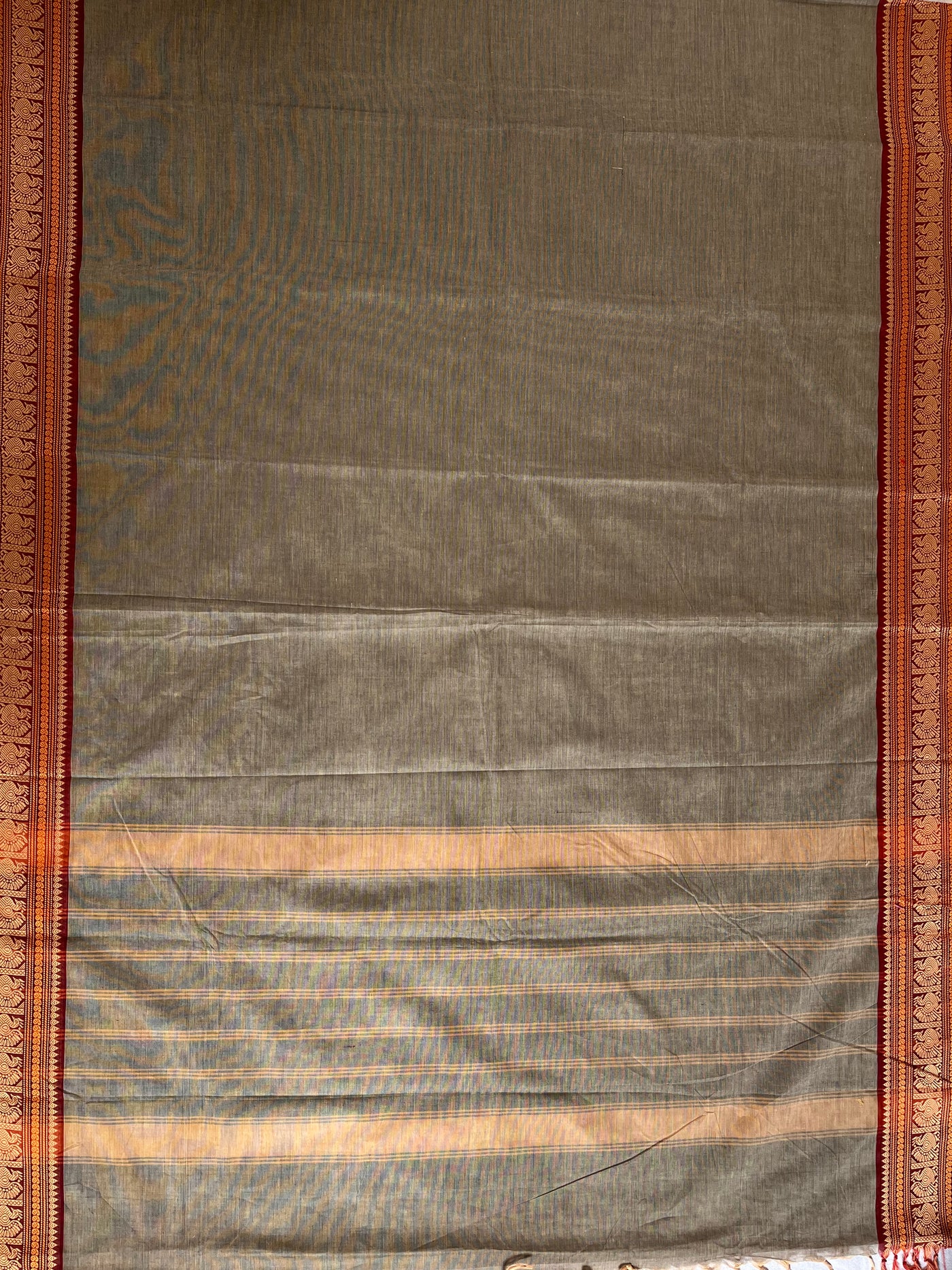Ragini:KANCHIPURAM PURE COTTON SAREE WITH BODERS.