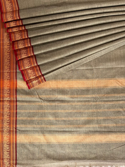Ragini:KANCHIPURAM PURE COTTON SAREE WITH BODERS.