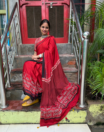 PADMINI- Ajrakh Modal Silk Saree