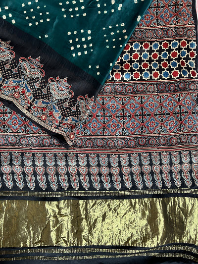 MRADULA: AJRAKH BANDHEJ MODAL SILK TISSUE SAREE