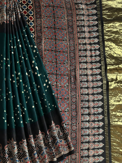 MRADULA: AJRAKH BANDHEJ MODAL SILK TISSUE SAREE