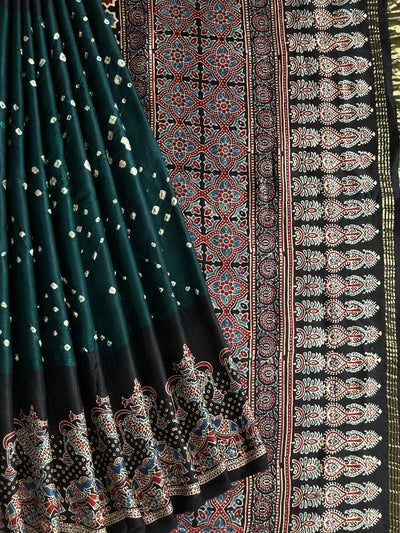 MRADULA: AJRAKH BANDHEJ MODAL SILK TISSUE SAREE