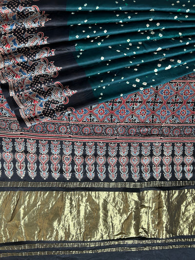 MRADULA: AJRAKH BANDHEJ MODAL SILK TISSUE SAREE