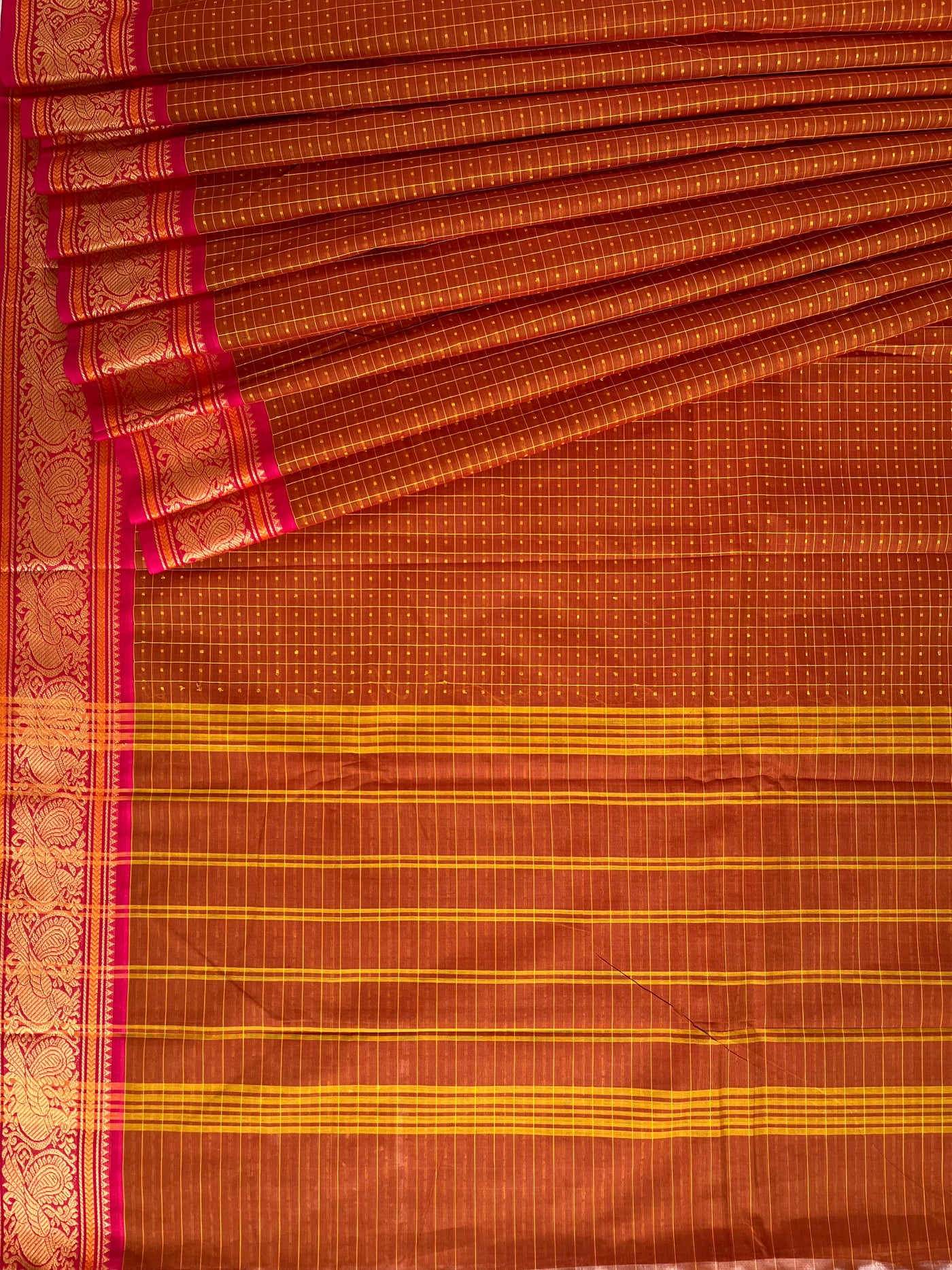 GODAVARI: KANCHIPURAM PURE COTTON SAREE WITH BORDERS.