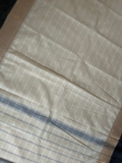 KAVERI: KANCHIPURAM PURE COTTON SAREE WITH BORDERS.