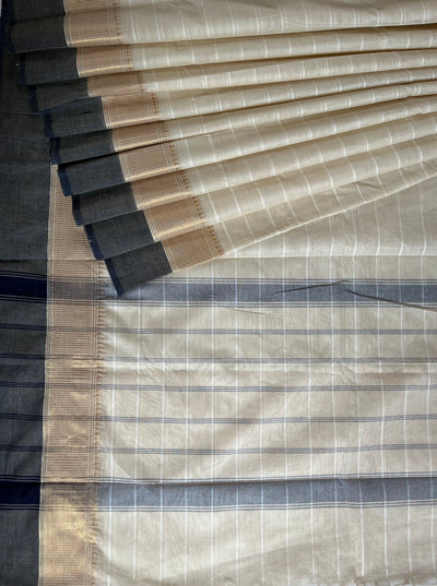 KAVERI: KANCHIPURAM PURE COTTON SAREE WITH BORDERS.