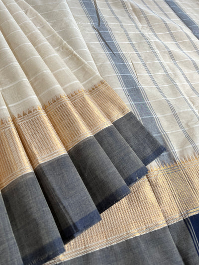 KAVERI: KANCHIPURAM PURE COTTON SAREE WITH BORDERS.