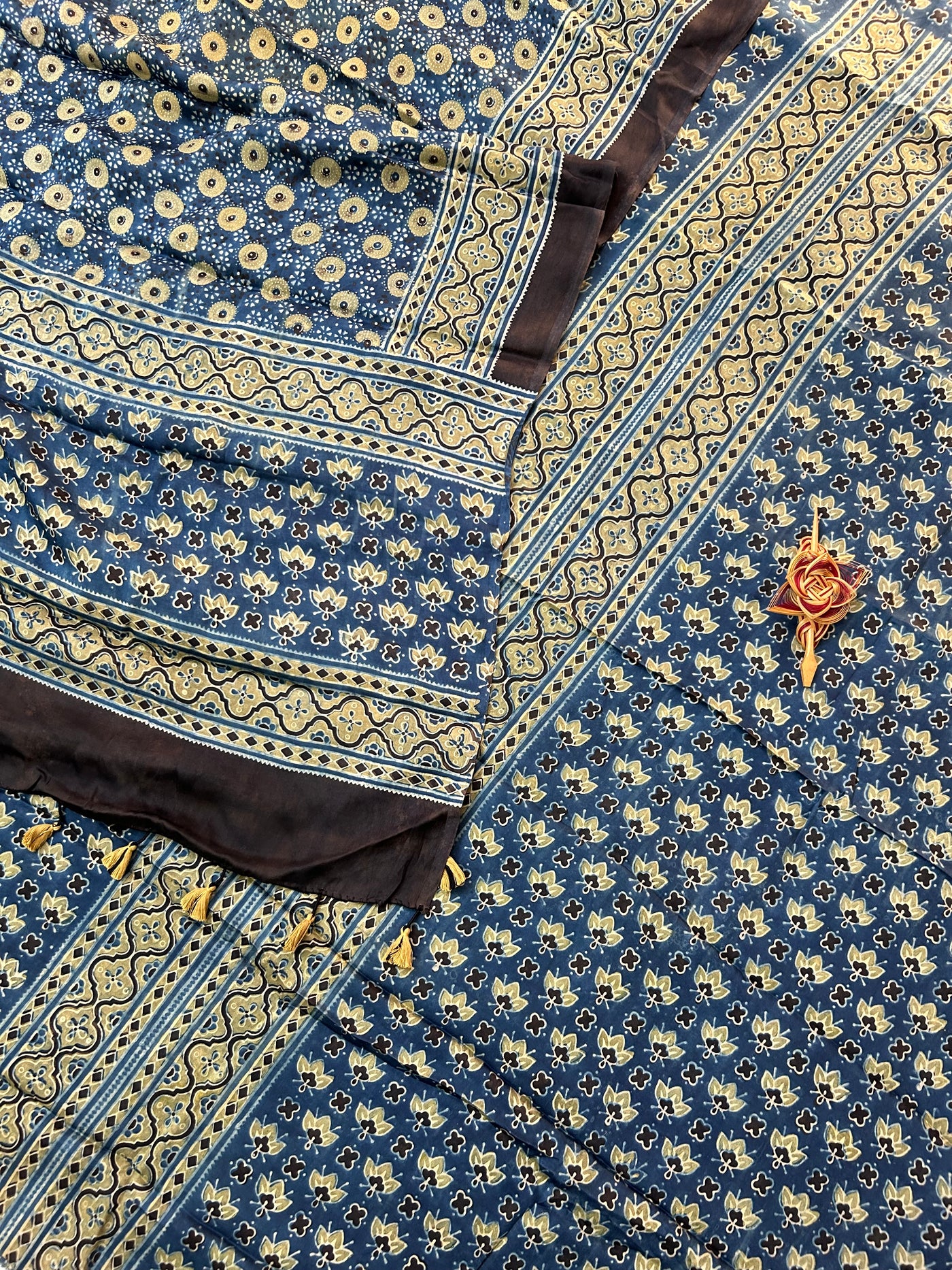 Neelambari :Handblock Ajrakh Modal Silk Suit