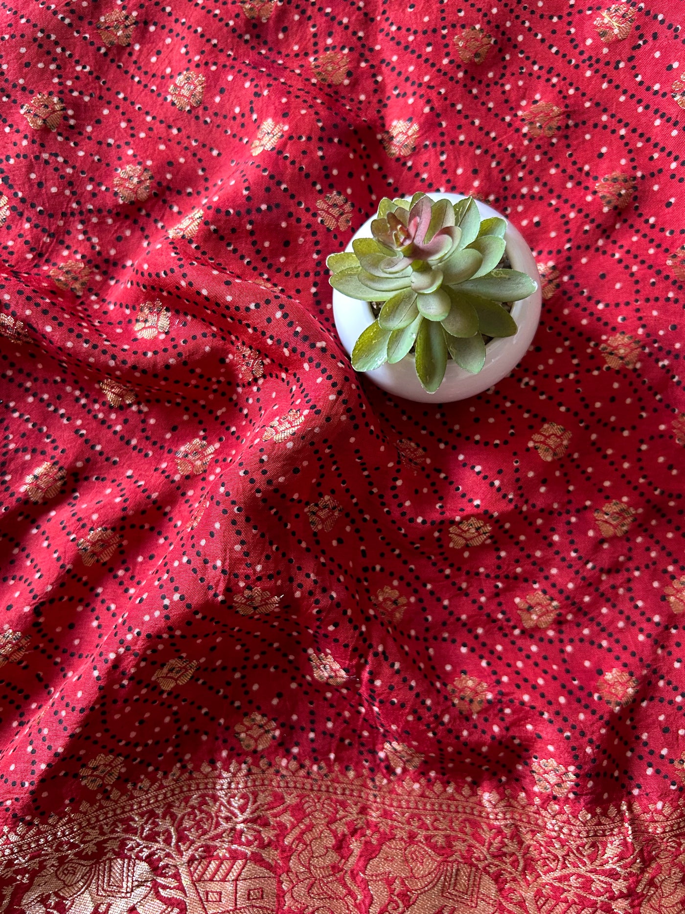 kumkum:Handblock Ajrakh Dola Silk Saree With Meenakari Pallu.