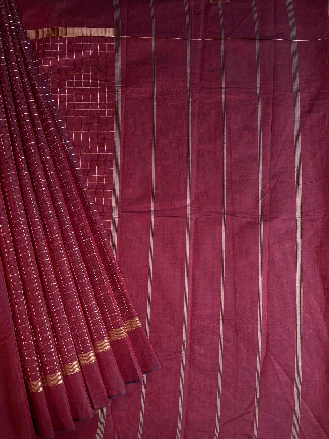 KANHA: KANCHIPURAM PURE COTTON SAREE WITH BORDERS.