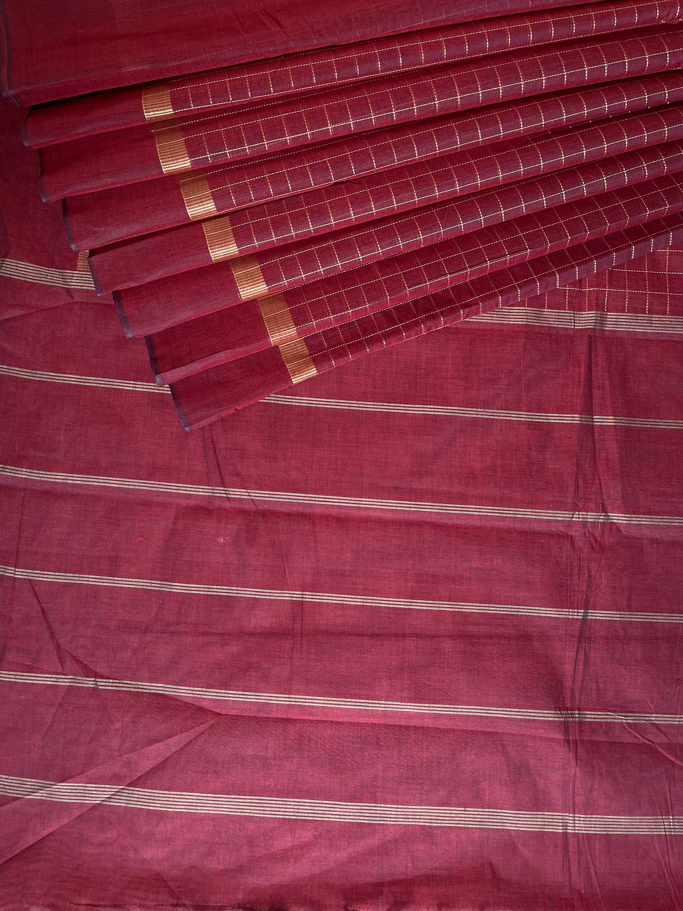 KANHA: KANCHIPURAM PURE COTTON SAREE WITH BORDERS.