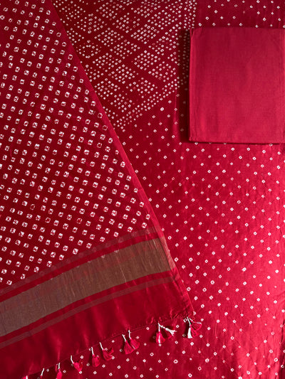 MARIYAM :Handmade Designer Bandhnai Chanderi Silk- Cott 3 Piece Suit Set.