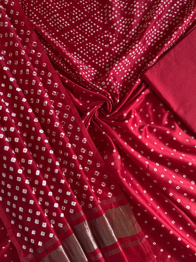 MARIYAM :Handmade Designer Bandhnai Chanderi Silk- Cott 3 Piece Suit Set.