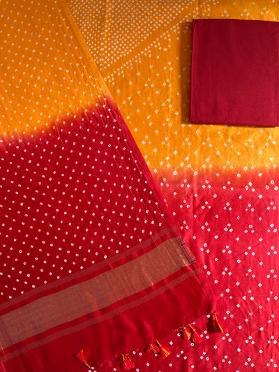 NYRA :Handmade Designer Bandhnai Chanderi Silk- Cott 3 Piece Suit Set.