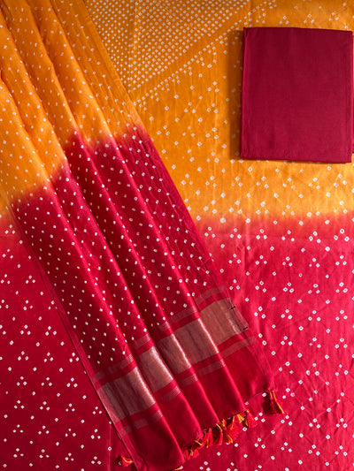 NYRA :Handmade Designer Bandhnai Chanderi Silk- Cott 3 Piece Suit Set.