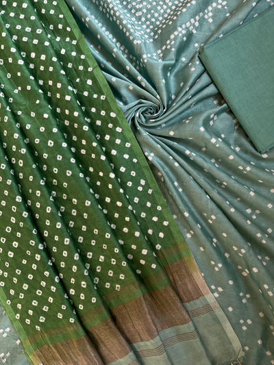 NIHARIKA :Handmade Designer Bandhnai Chanderi Silk- Cott 3 Piece Suit Set.