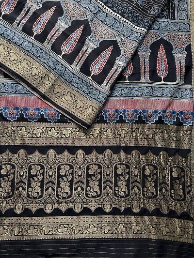 AAKRUTI:Premium Dola Silk Meenakari Tissue Ajrakh