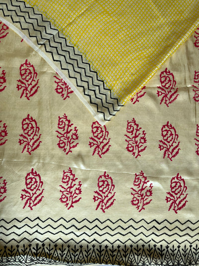 RUPA: HANDBLOCK BAGRU PRINTED ICE BLUE MODAL SILK SAREE