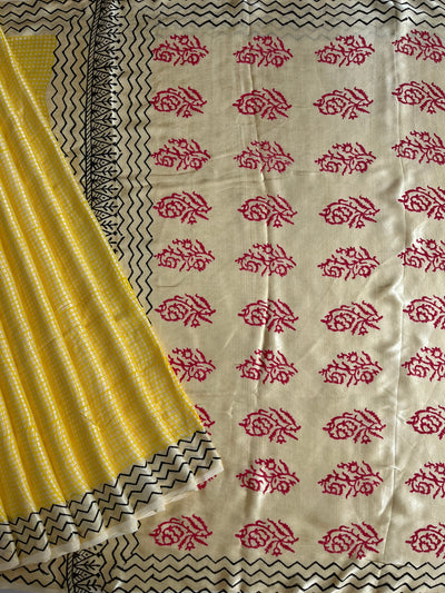 RUPA: HANDBLOCK BAGRU PRINTED ICE BLUE MODAL SILK SAREE