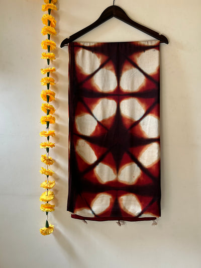 BRINDA: Handmade Clamp Dyed- Ajrakh Modal Silk Saree