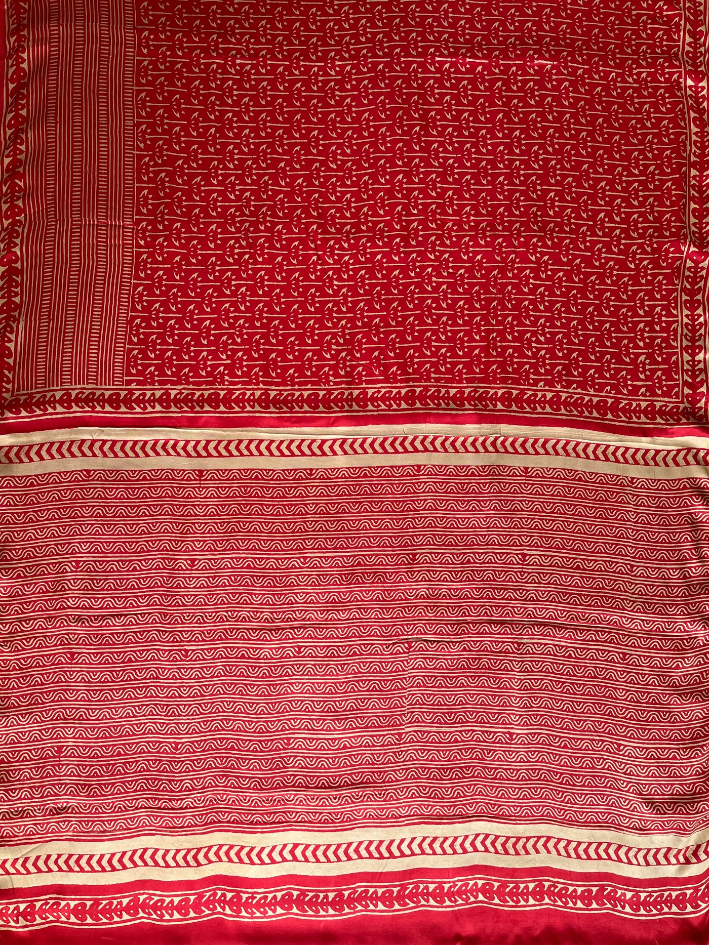 NEELAM: HANDBLOCK BAGRU PRINTED ICE BLUE MODAL SILK SAREE