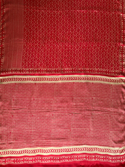 NEELAM: HANDBLOCK BAGRU PRINTED ICE BLUE MODAL SILK SAREE