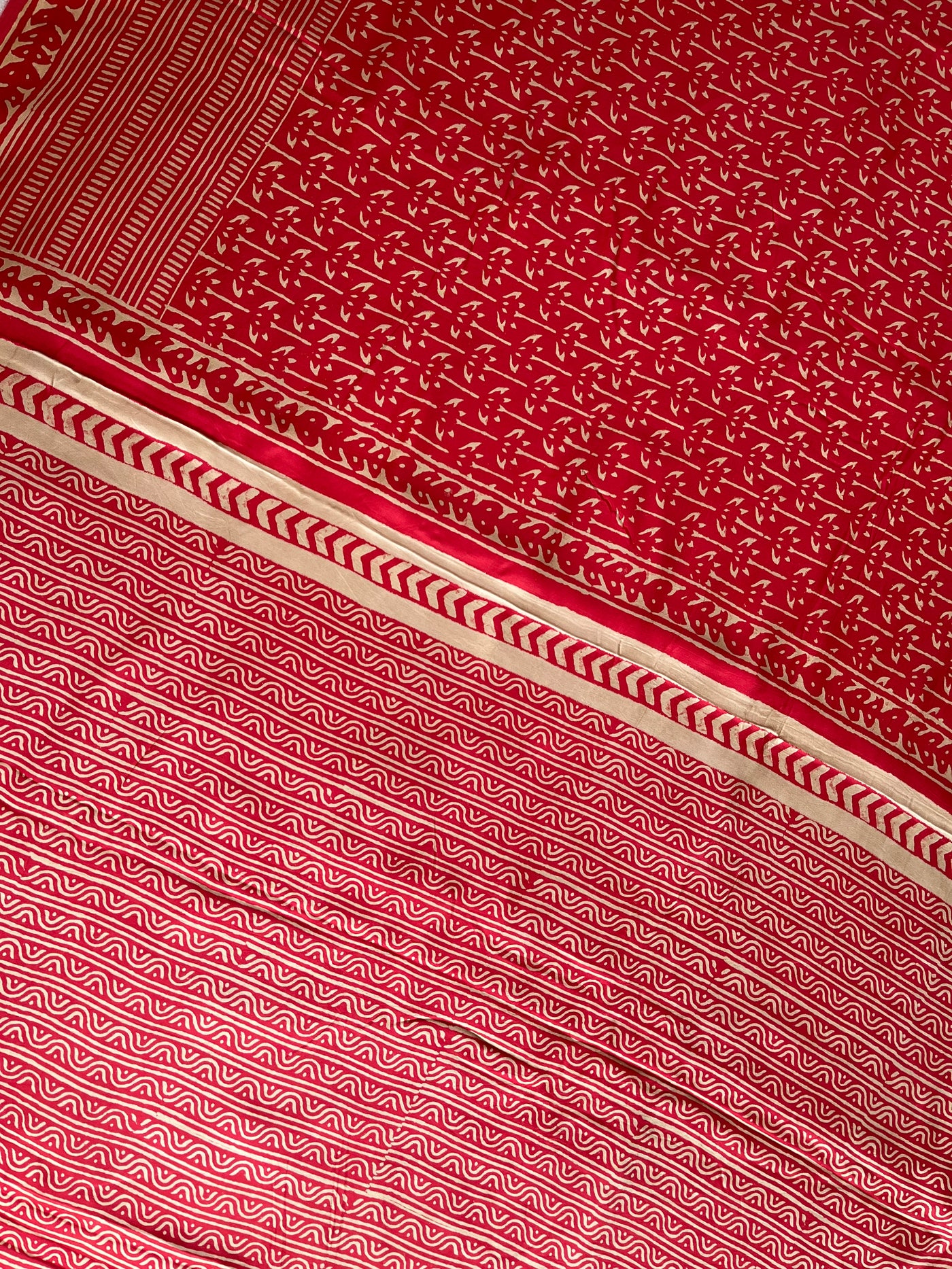 NEELAM: HANDBLOCK BAGRU PRINTED ICE BLUE MODAL SILK SAREE