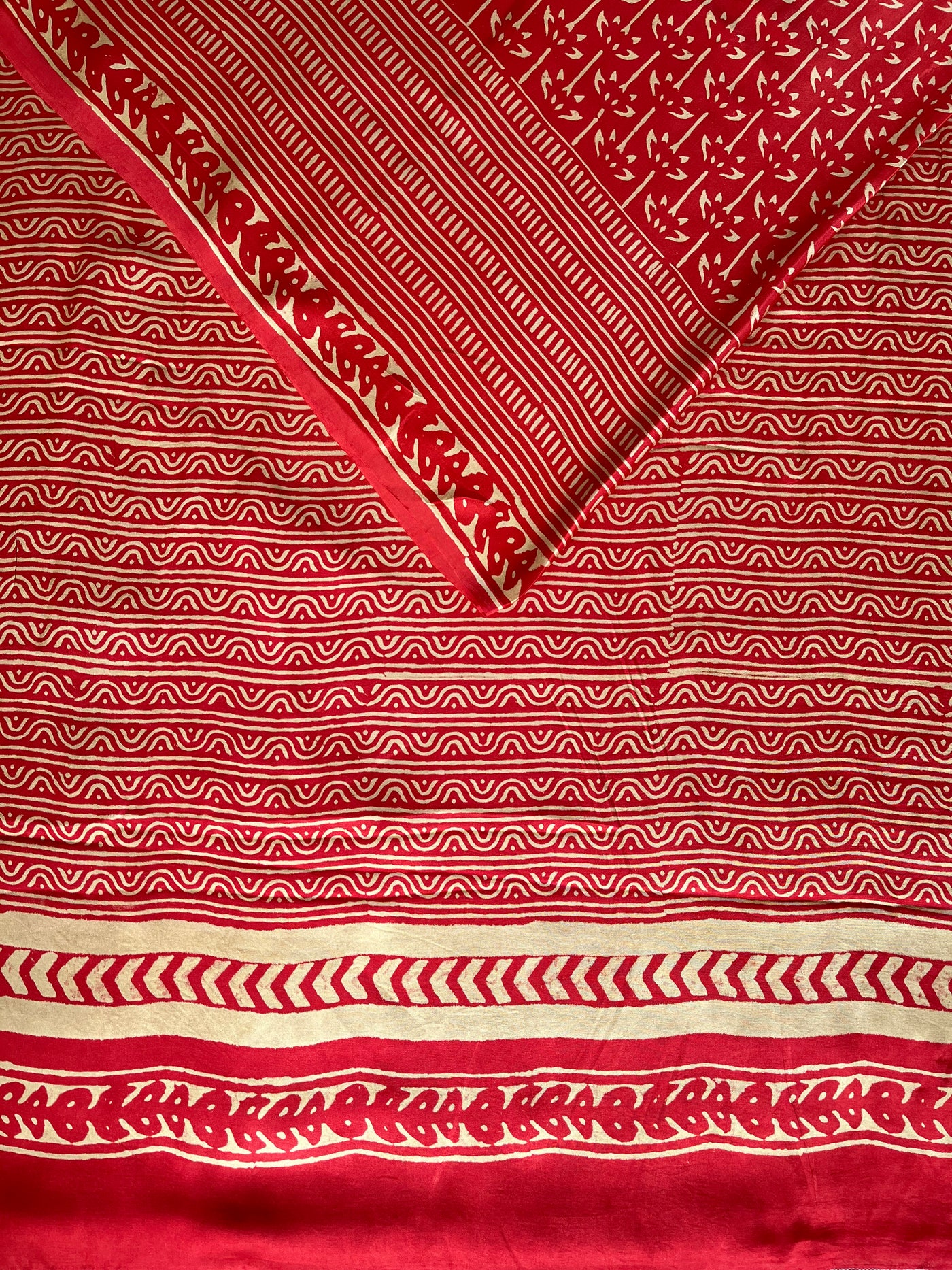 NEELAM: HANDBLOCK BAGRU PRINTED ICE BLUE MODAL SILK SAREE