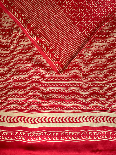 NEELAM: HANDBLOCK BAGRU PRINTED ICE BLUE MODAL SILK SAREE