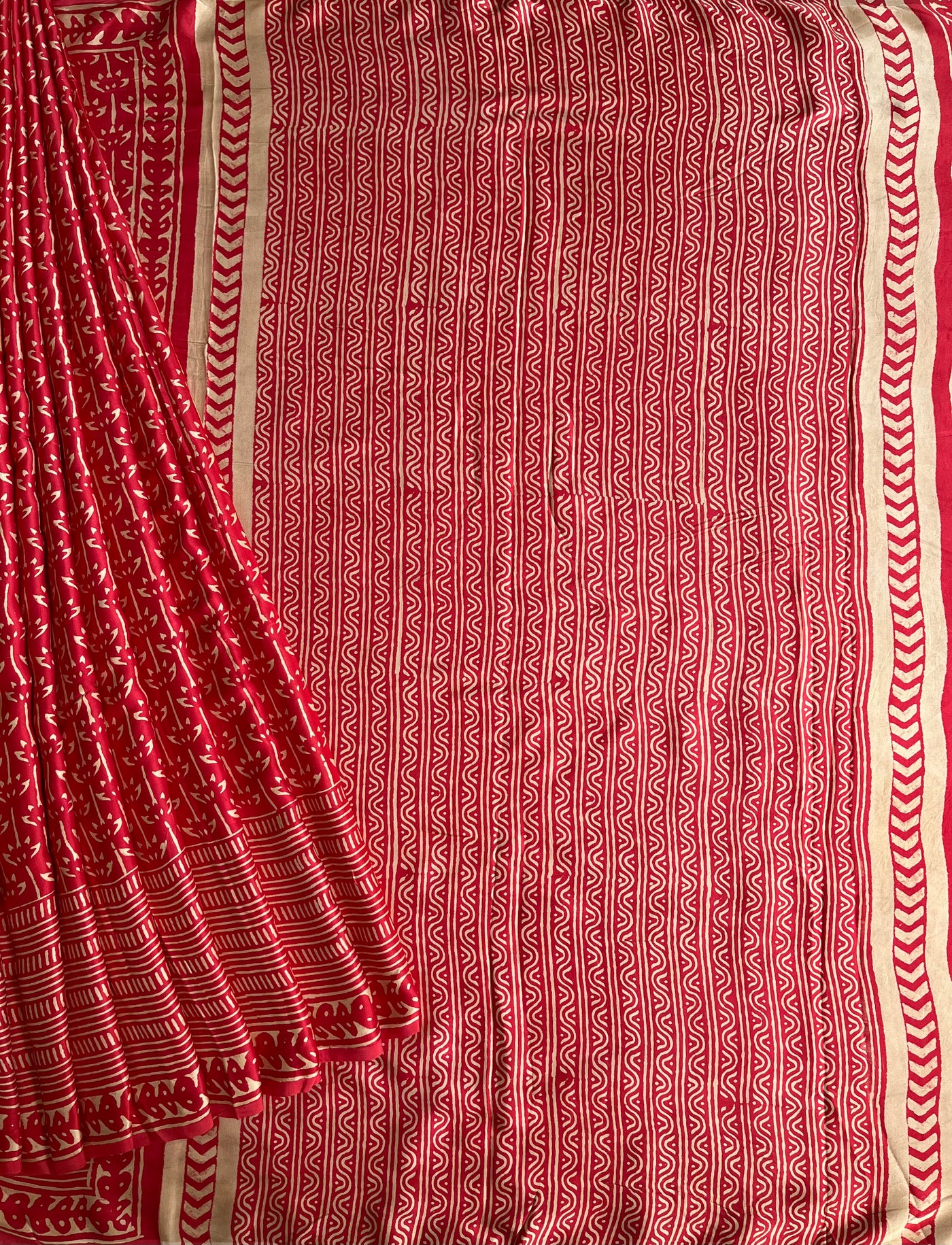 NEELAM: HANDBLOCK BAGRU PRINTED ICE BLUE MODAL SILK SAREE