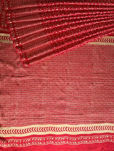 NEELAM: HANDBLOCK BAGRU PRINTED ICE BLUE MODAL SILK SAREE