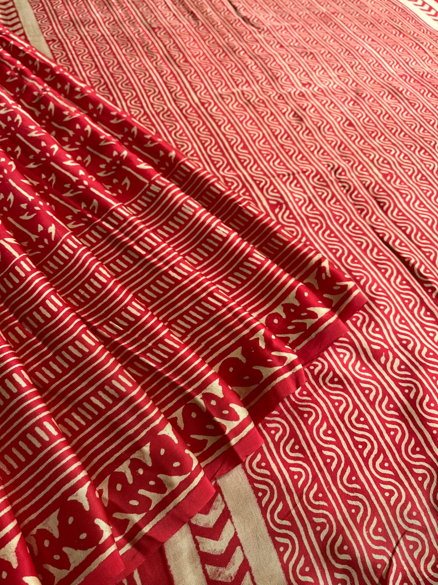 NEELAM: HANDBLOCK BAGRU PRINTED ICE BLUE MODAL SILK SAREE