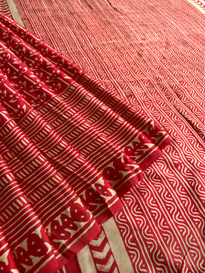 NEELAM: HANDBLOCK BAGRU PRINTED ICE BLUE MODAL SILK SAREE
