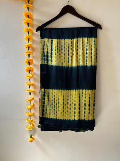 PAKHI: Handmade Clamp Dyed- Ajrakh Modal Silk Saree