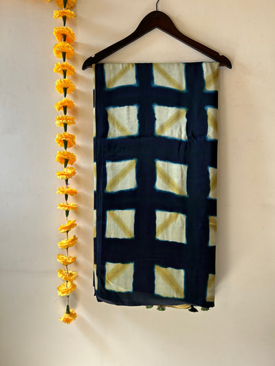 BHAVYA: Handmade Clamp Dyed- Ajrakh Modal Silk Saree