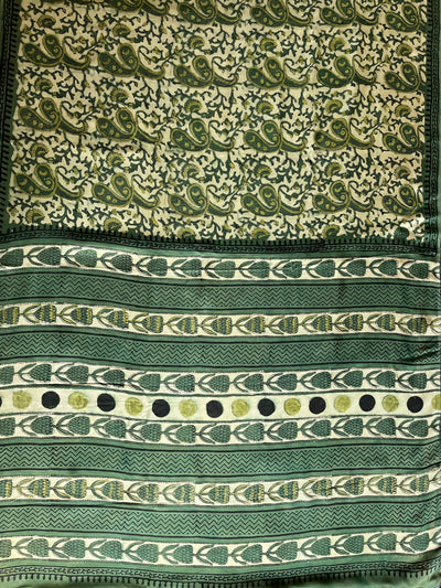 RADHA: HANDBLOCK BAGRU PRINTED ICE BLUE MODAL SILK SAREE